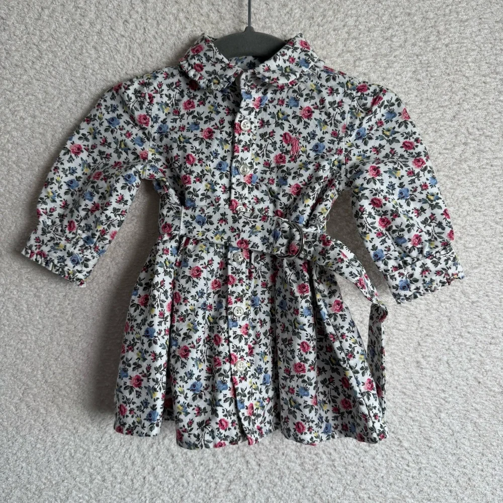 Ralph Lauren Baby Girls White‎ Floral Collar Button Down Belted Dress 3 Months